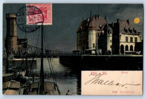 North Rhine-Westphalia Germany Postcard Moonlight Scene in Cologne Harbor 1904