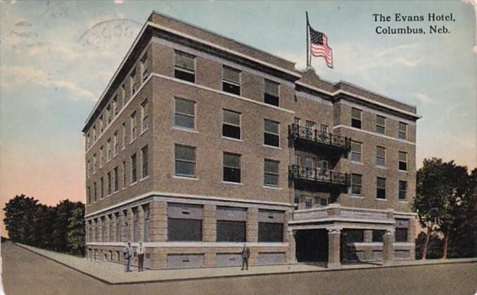 Nebraska Columbus The Evans Hotel 1914 Curteich