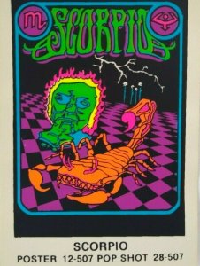 Psychedelic Mod Hippy Art Vintage SCORPIO Pop Shot Sticker Tom Gatz? Scorpion 