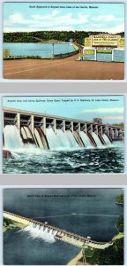 3 Postcards BAGNELL DAM, Lake of the Ozarks MO~ Approach, Spillway & Aerial View