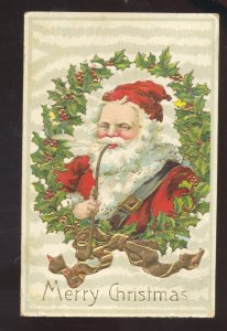 SANTA CLAUS SMOKING LONG GOLD PIPE VINTAGE CHRISTMAS POSTCARD OVERLAND MO.