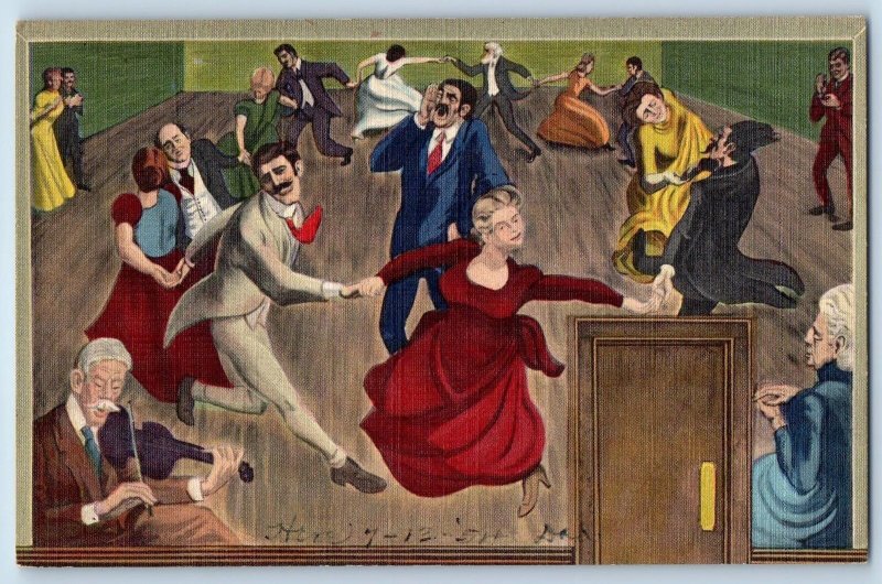Stevens Point Wisconsin WI Postcard Hotel Whiting Dancing Mural c1940's Vintage