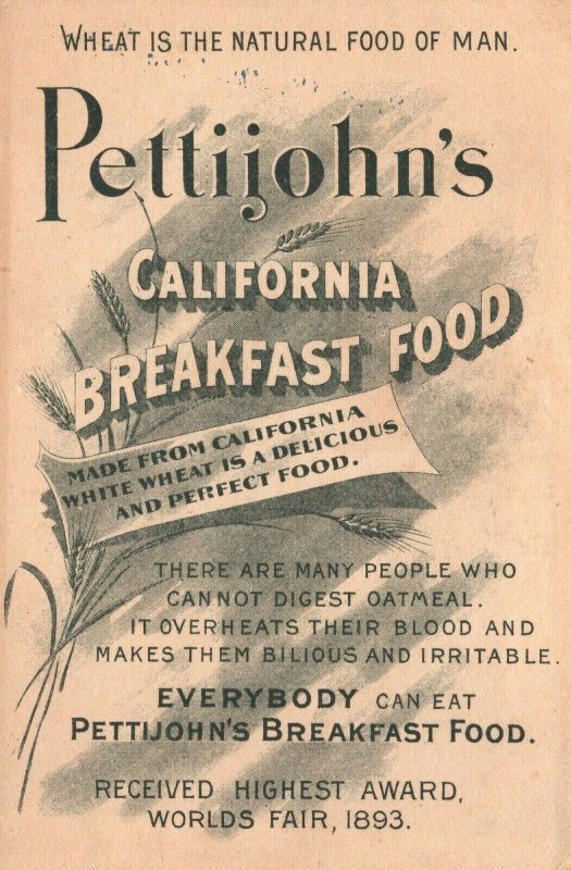 1880s-90s Bear in Mind our Trademark Pettijohn's Breakfast Food Bear California