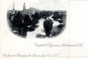 Pre-1908 ON BOARD CHESAPEAKE STEAMSHIP POSTCARD CAPITOL SQUARE RICHMOND VIRGINIA