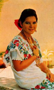 Mexico Yucatan Mestiza Yucatea Typical Dress Beautiful Lady