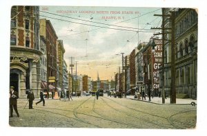 NY - Albany. Broadway looking North from State Street ca 1909  (crease)