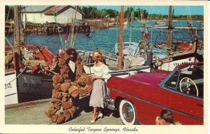 Tarpon Springs FL, Beautiful Woman at Sponge Dock, Great Old Car, Camera 1960's