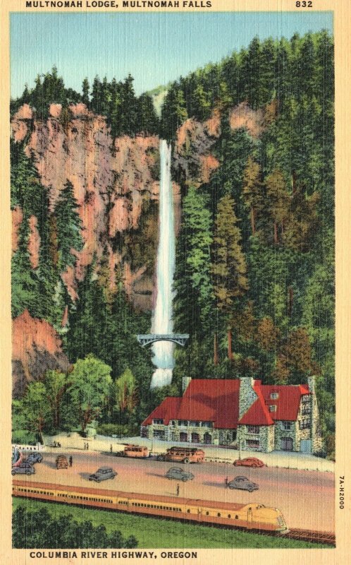 Vintage Postcard Multnomah Lodge Waterfalls Columbia River Highway Oregon OR