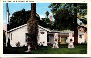 US Army Vintage Patriotic Postcard - USO Hospitality House San Jose CA