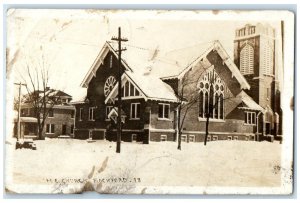 1919 ME Church Winter Scene Rockford Iowa IA RPPC Photo Posted Antique Postcard