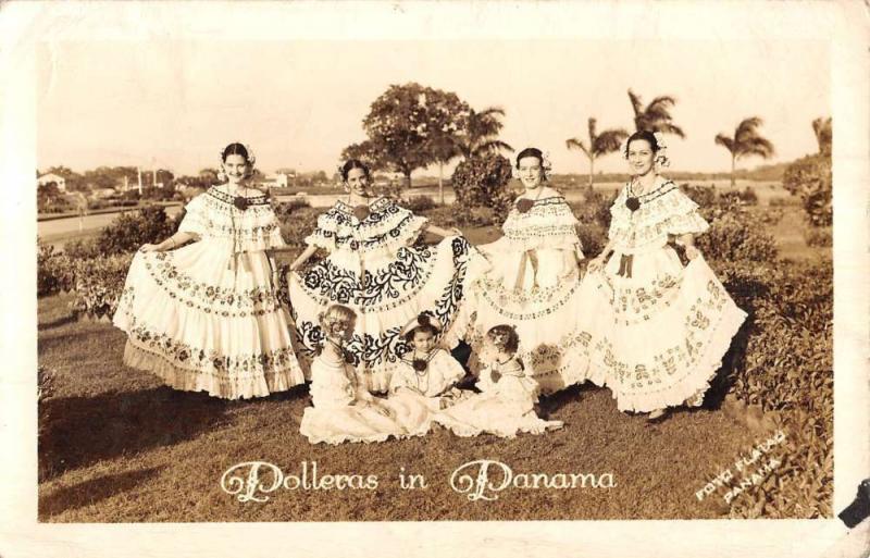 Panama Traditional Clothing Women Children Real Photo Antique Postcard K13177