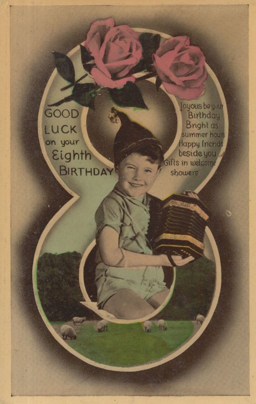 Boy In PIxie Fancy Dress With Toy Musical Box Old RPC Postcard