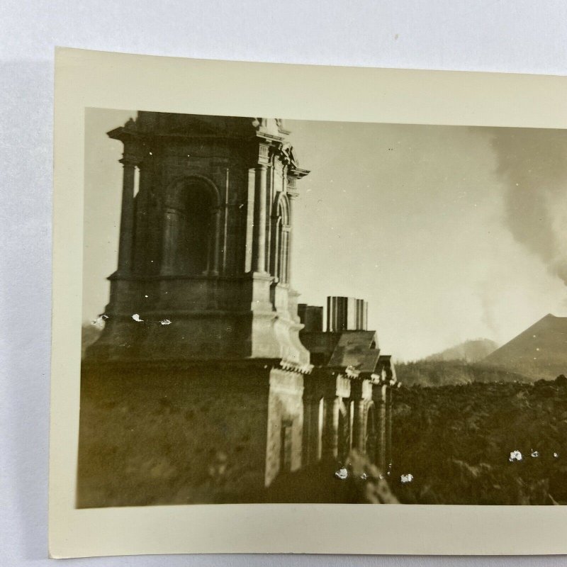 RPPC Volcano City Mexico Paricutin Michoacan Building Eruption Postcard