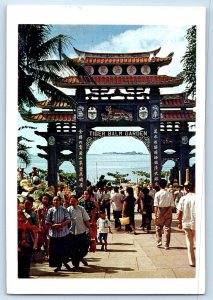 Singapore Postcard Chinese Memorial Gate Tiger Balm Garden c1950's Vintage