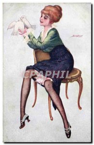 Old Postcard Fantasy Illustrator Woman Premiere lesson d & # 39amour by Leo F...