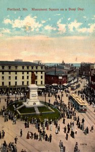 Portland, Maine - Monument Square on a Busy Day - c1910