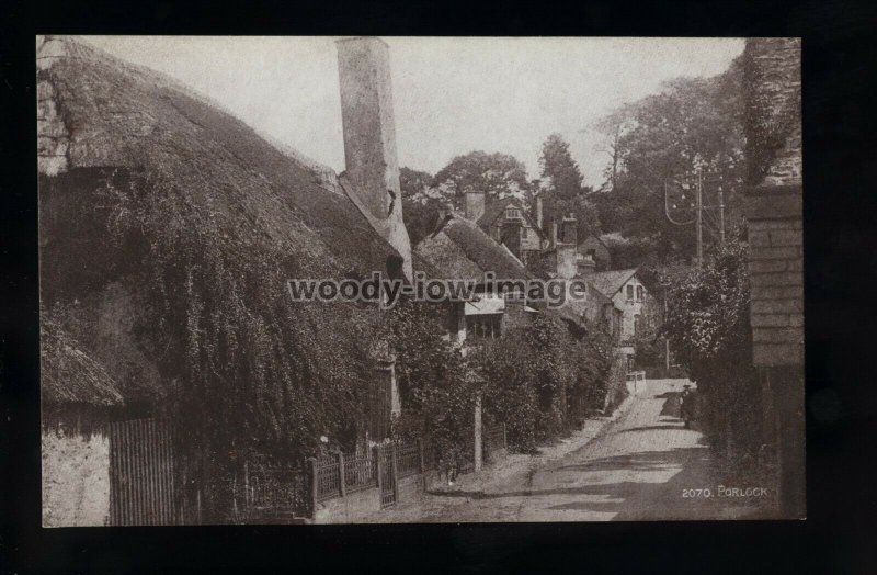 TQ3363 - Somerset - Thatched Cottages along a unmade Lane in Portock - postcard