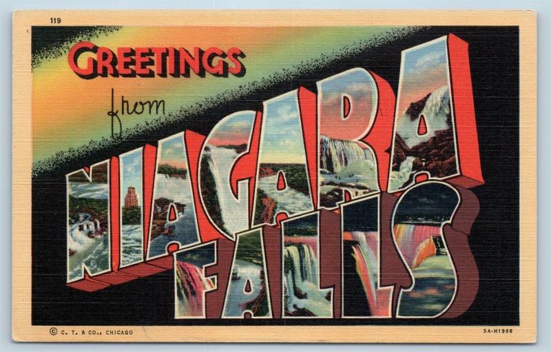 Postcard NY Large Letter Greetings From Niagara Falls New York Vintage Linen 3P4