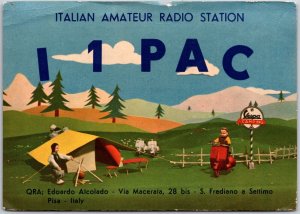1958 QSL Radio Card Code I1PAC Italian Pisa Italy Amateur Station Postcard