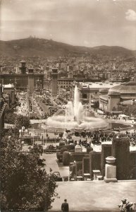 Barcelona. Montjuich Fountain and Tibidabo  Vintage Spanish photo...