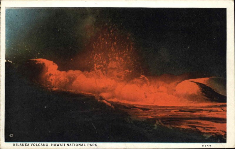 Vintage Postcard HAWAII NATIONAL PARK HI Kilauea Volcano LAVA FIRE