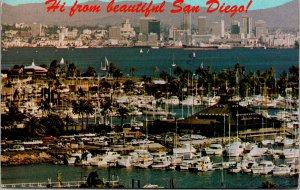 Vtg 1970's San Diego City View Bay Area Boats Marina Chrome Postcard