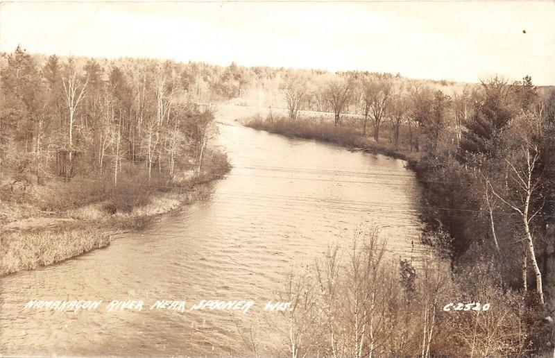 Spooner Wisconsin~Namekagon River Scene~Bare Trees~1940s RPPC-Postcard