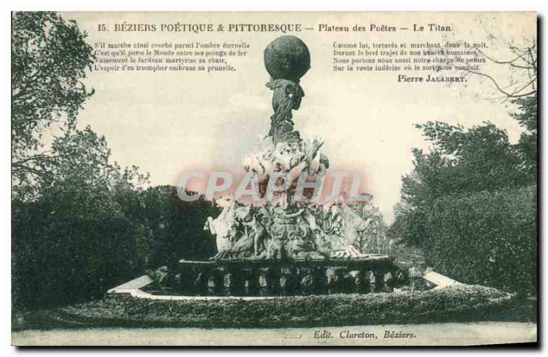 Old Postcard Beziers Poetic & Picturesque Plateau Poets Titan