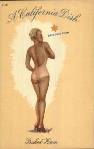 Sexy Topless Pin-Up California Dish Series C-19 Baked Ham Linen PC Blank Back