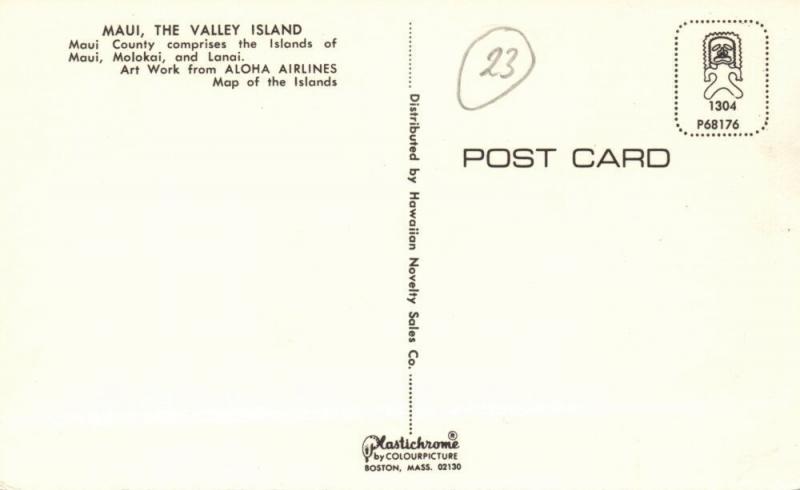 Hawaii, Maui, The Valley Island, MAP Postcard (1970s)