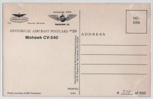 Mohawk Airlines Convair CV-240 Teal Blue Livery On Ground Aircraft Postcard