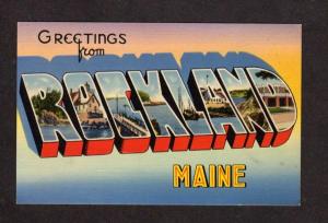 ME Greetings From Rockland Maine Large Letter Postcard Linen PC