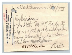 Vintage 1913 Pharmacy Prescription - Aspirin- Hand Written Paynesville Minnesota