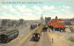 J10/ Colorado Springs Postcard c1910 D&RG Railroad Depot Trains 107