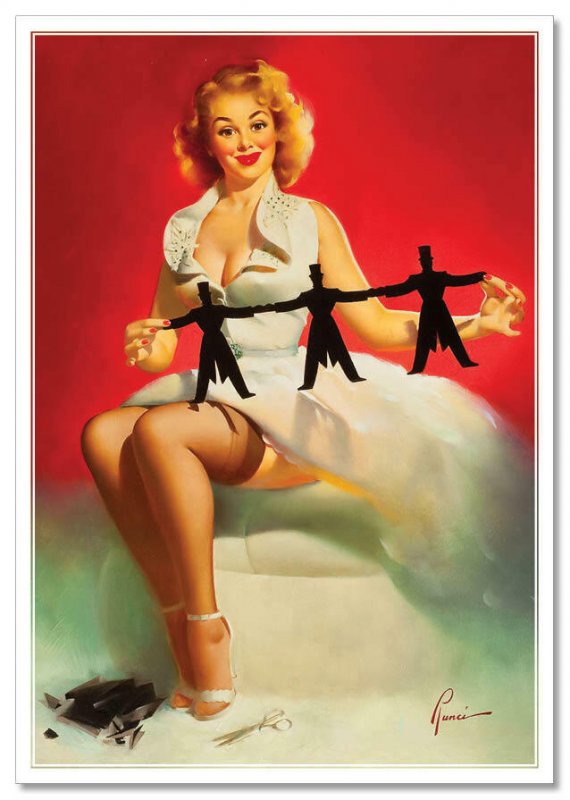 PIN UP GIRL by Edward Runci Woman quilling Man MODERN Postcard