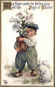 Tuck Flowers & Sunshine Little Dutch Boy with Flowers c1910 Vintage Postcard