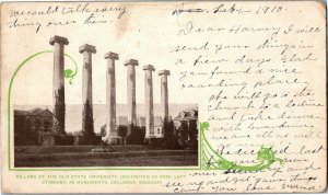 Pillars of Old State University After Fire, Columbia MO c1910 UDB Postcard N32