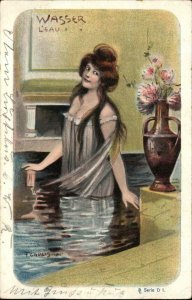 F Gareis Beautiful Woman in Pool Pond Greco Roman c1910 Vintage Postcard