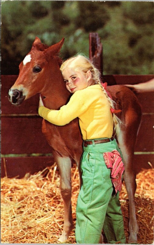 Greetings Catlettsburg Kentucky Girl Pony Scenic Chrome Cancel WOB Postcard 