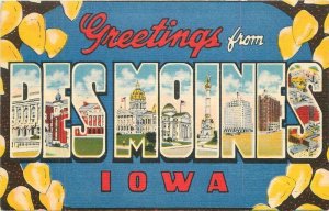 Iowa Des Moines Large letters multi view Hyman's Beals linen Postcard 22-7042