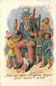 Embossed Postcard 4th Of July Uncle Sam w/ Newly Acquired Territory Children