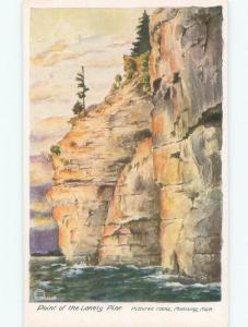 Unused 1940's PICTURED ROCKS ON POINT OF LONELY PINE Munising Michigan MI E8730