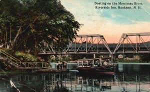 Postcard 1913 Boating on the Merrimac River Riverside Inn Hooksett New Hampshire