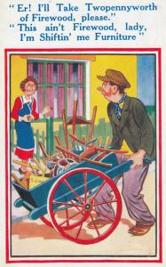 Lady Mistakes Rag & Bone Man Vintage Comic Humour Postcard