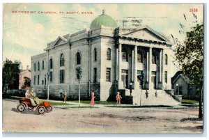 1910 Methodist Church Fort Exterior View Building Scott Kansas Vintage Postcard