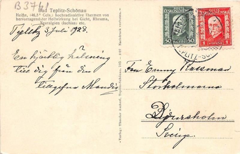 B3741 Czech Republic Teploitz Schonau Kurhotel Steinbad 1928 front/back scan