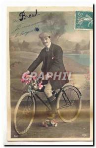 Old Postcard From Breuil I am sending you good (bike rider)