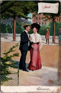 Romantic Couple Mardi Vintage Postcard C117