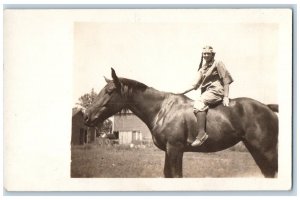 Woman Riding Horse Postcard RPPC Photo Native American Costume c1910's Antique