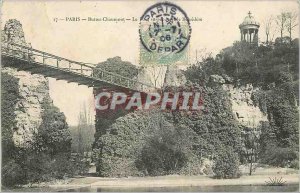 Old Postcard Paris Buttes Chaumont suspension bridge of the Belvedere